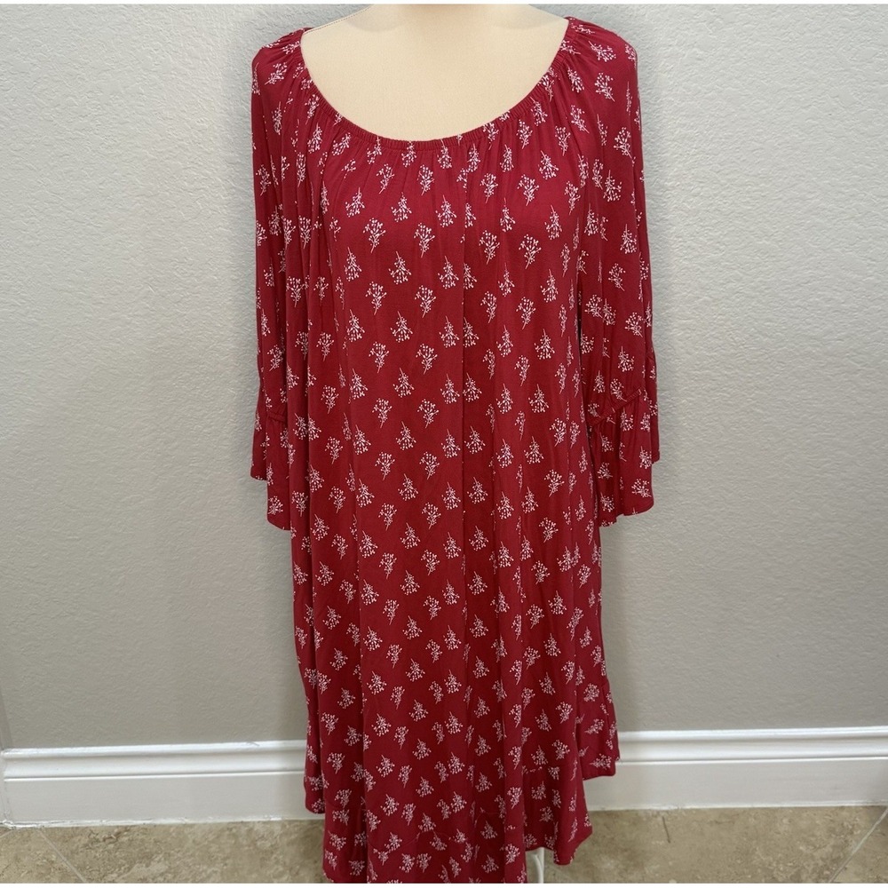 Style & Co Red Boho Midi Dress Womens Plus 2X Flowy Cottagecore Folk Relaxed Fit